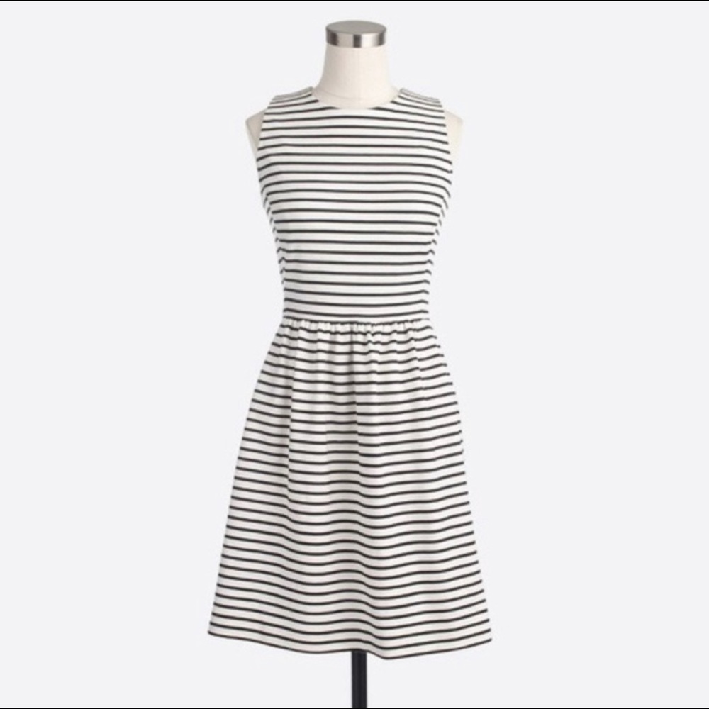 NWT JCrew Pleated Ponte Dress - White/Black Stripe